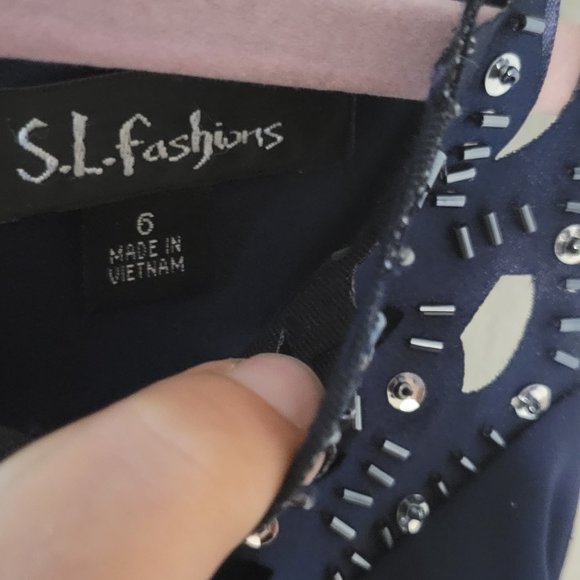 SL FASHIONS NAVY BLUE MISSY FLAPPER STYLE COCKTAIL DRESS-NWT - Picture 4 of 10